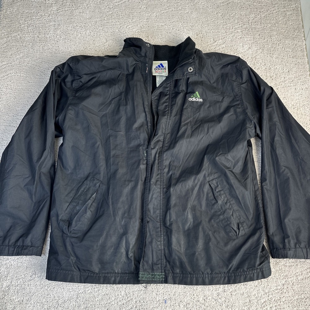 Men's Vintage Adidas‎ Large Black Full Zip Windbreaker Jacket Mesh Liner